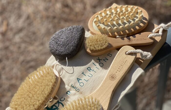 Natural bristle dry brushing and body detox brush set