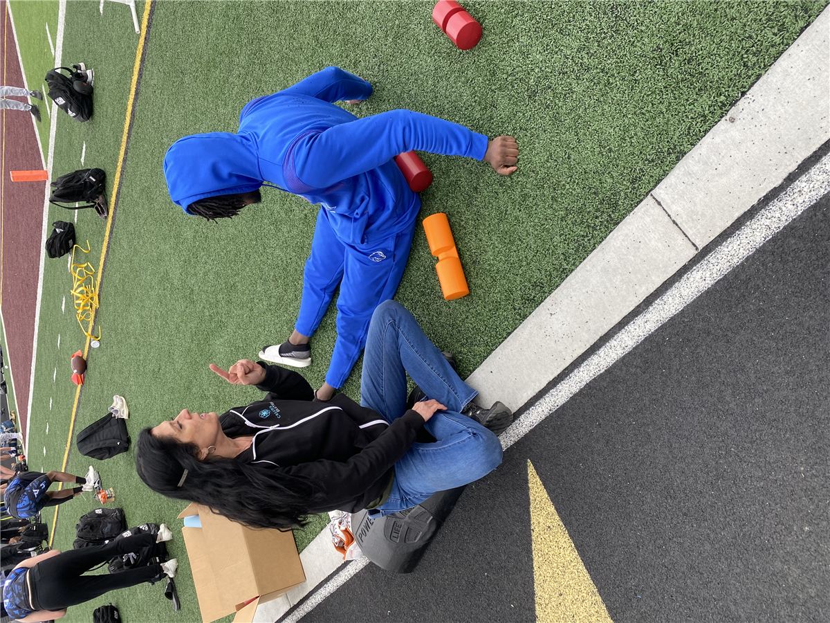 Foam roll work during field training to support walking mechanics