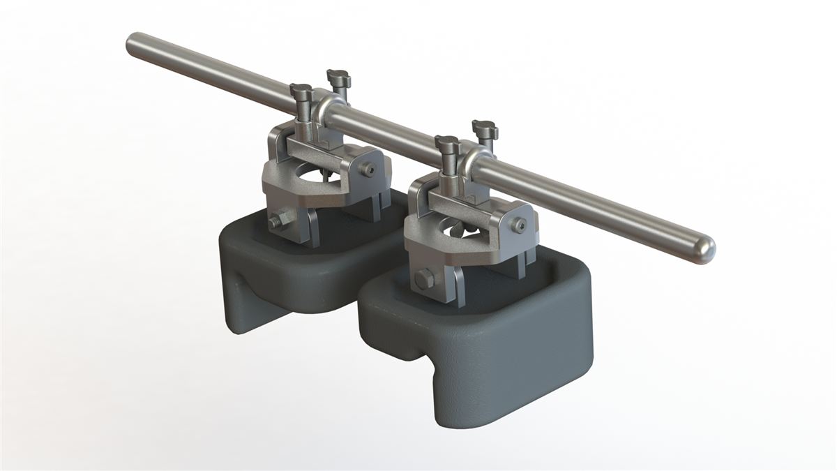 CAD design of Eileen Durfee's hip pad invention showing the clamp assembly