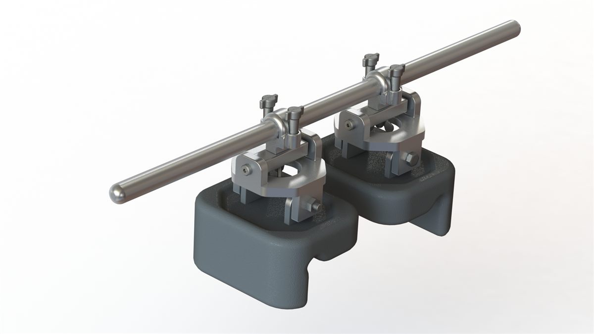 CAD render of Eileen Durfee's patented hip pad invention with clamp mechanism