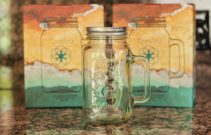Mineral-rich water in a glass mason jar