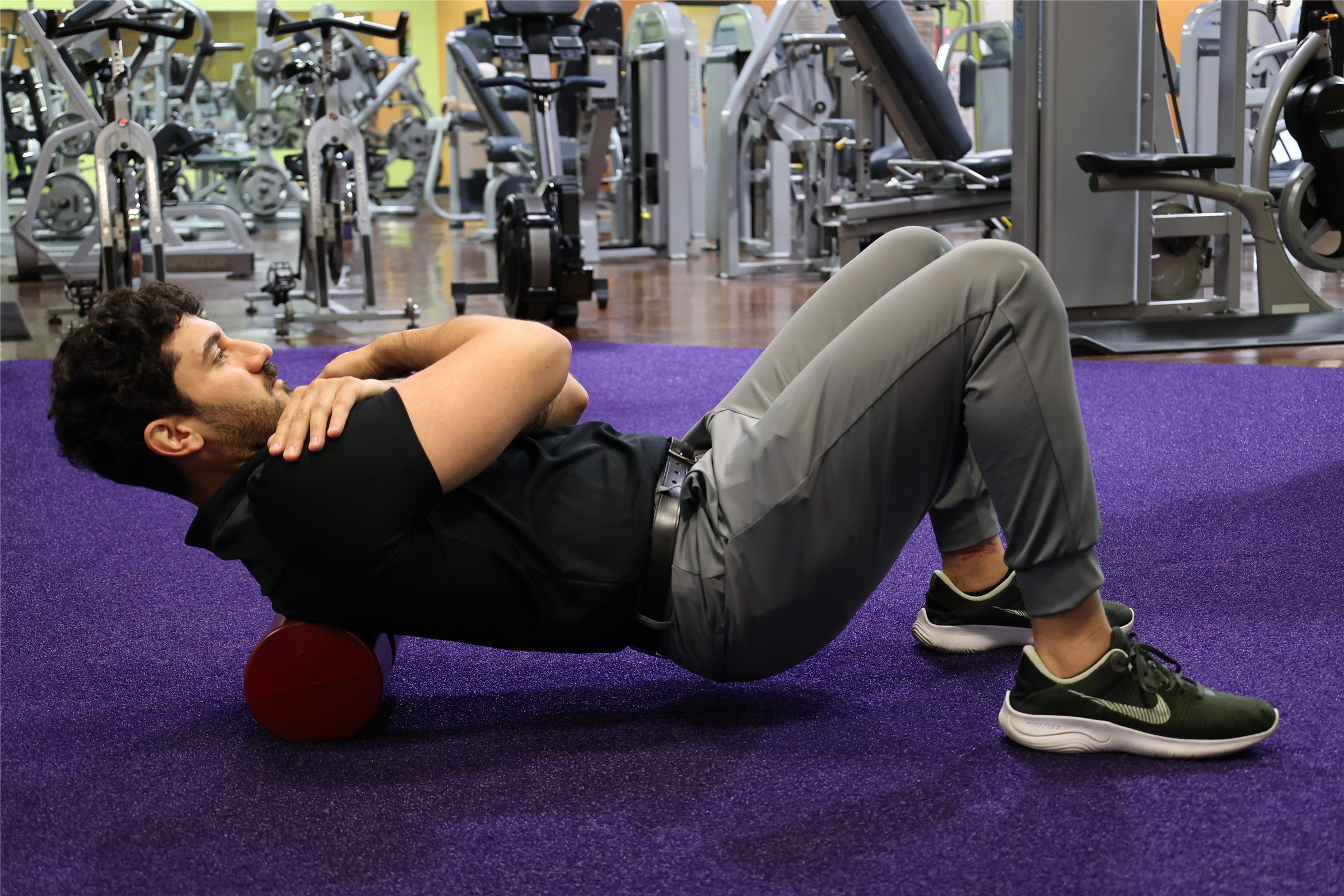 Foam roll mobility work in the gym for staying strong after 50