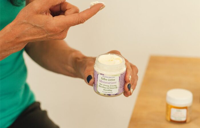 Applying natural tallow skincare