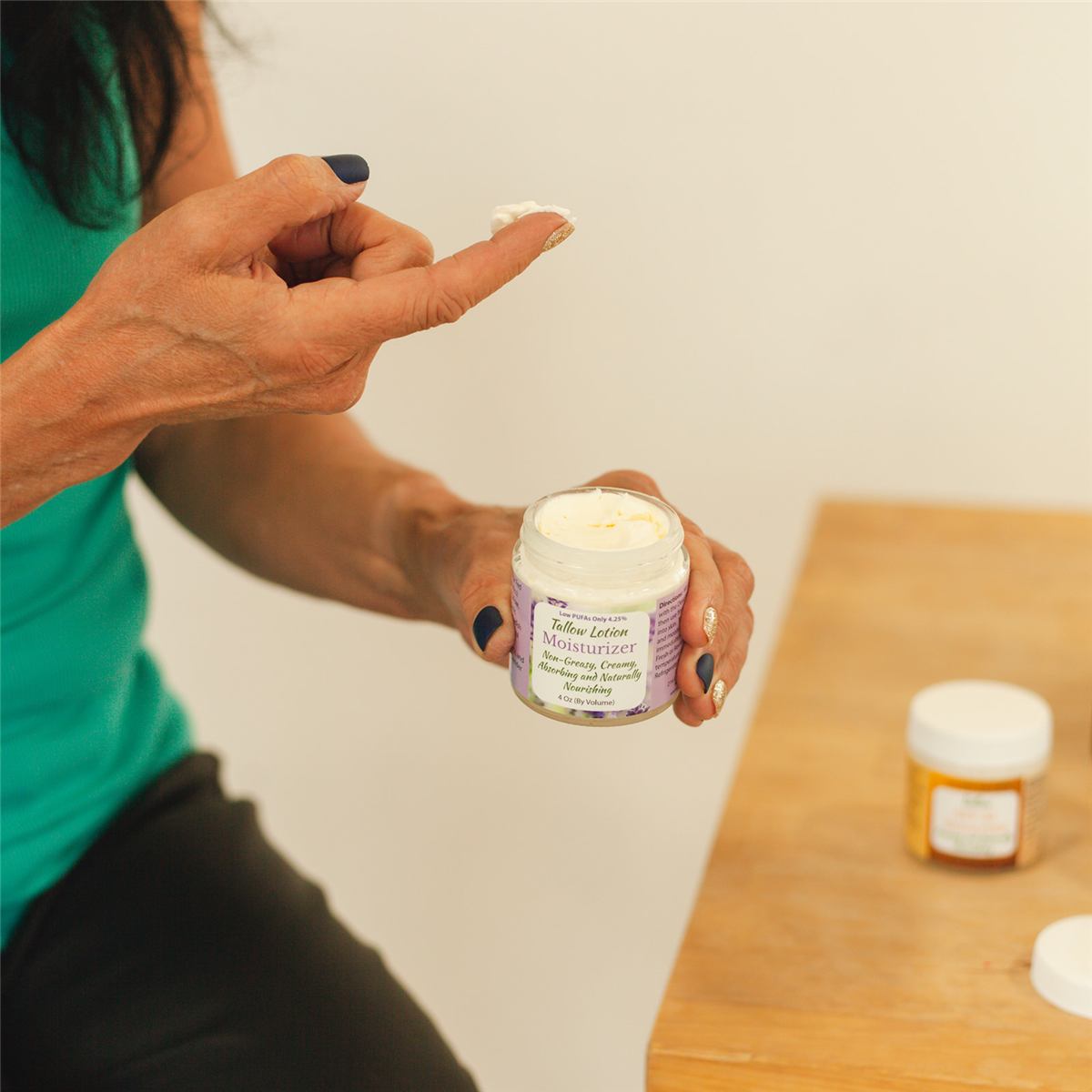 Applying natural tallow skincare